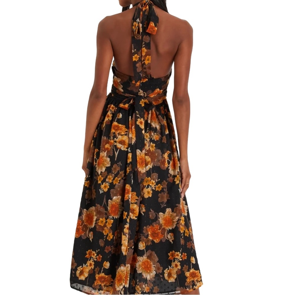 Lulu's Black Halter Floral Midi Dress with Orange & Brown Blooms - Picture 4 of 10